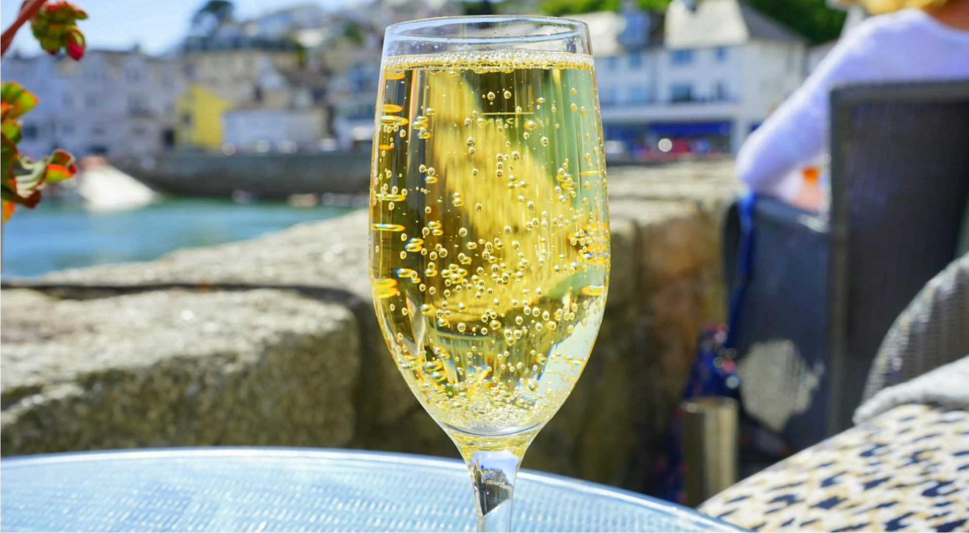 A glass of sparkling wine