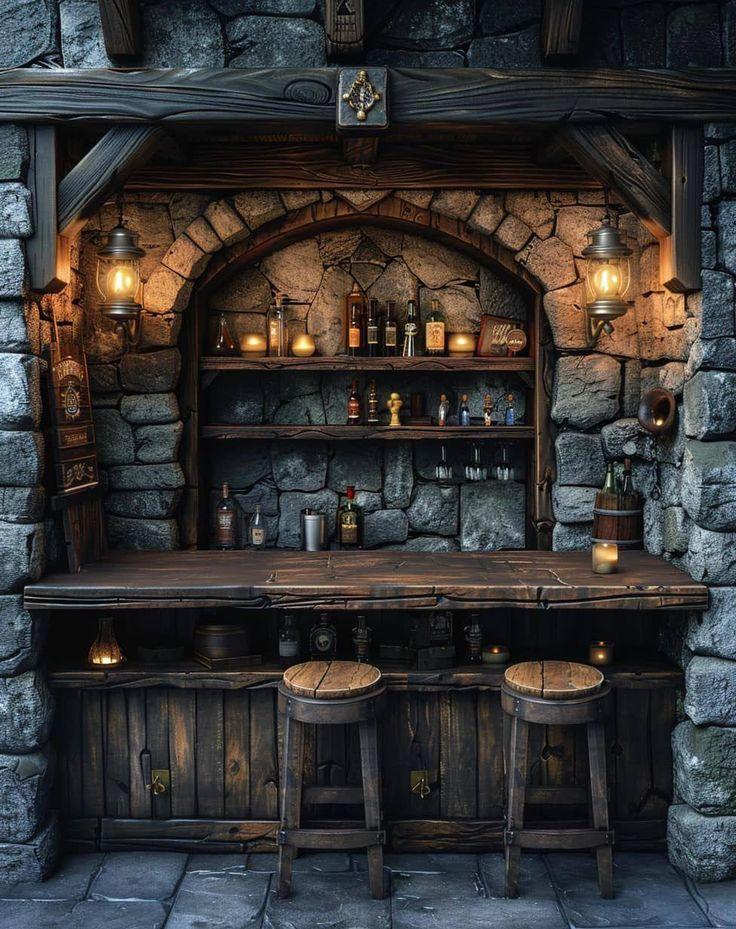 A rustic, old fashioned tavern bar