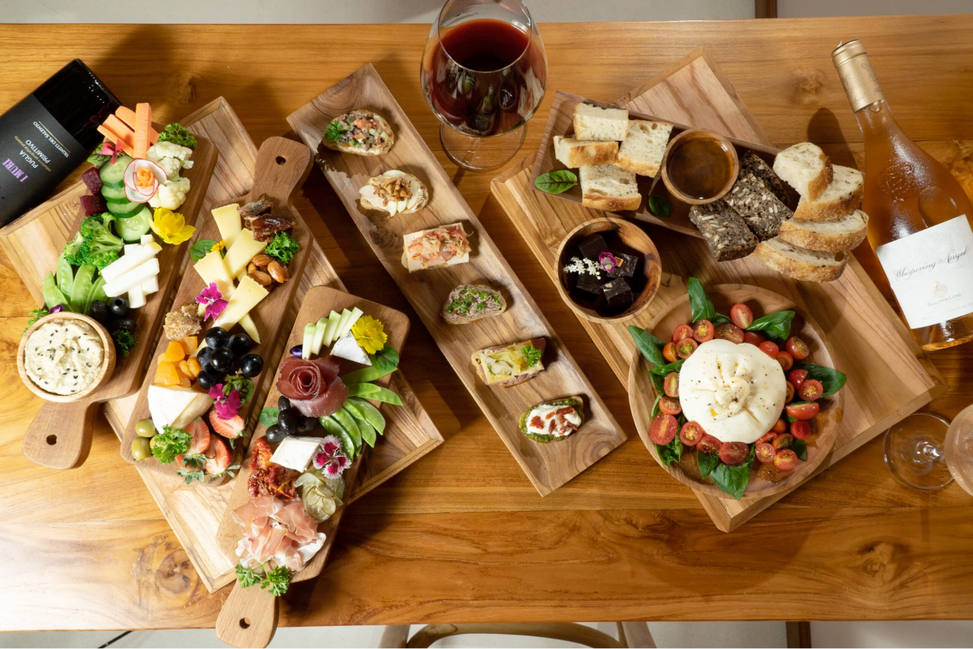 A spread of grazing boards and wine from Belle Wine Bar in Ubud, Bali